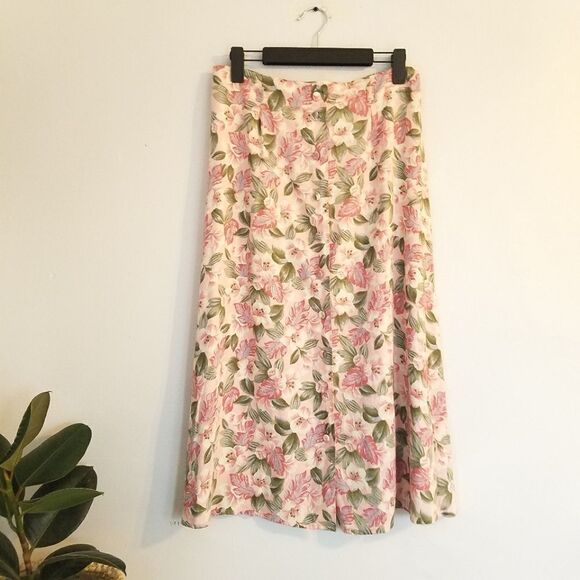 Vintage Radcliffe Button Front A-Line Floral Midi Skirt - Picture 1 of 6